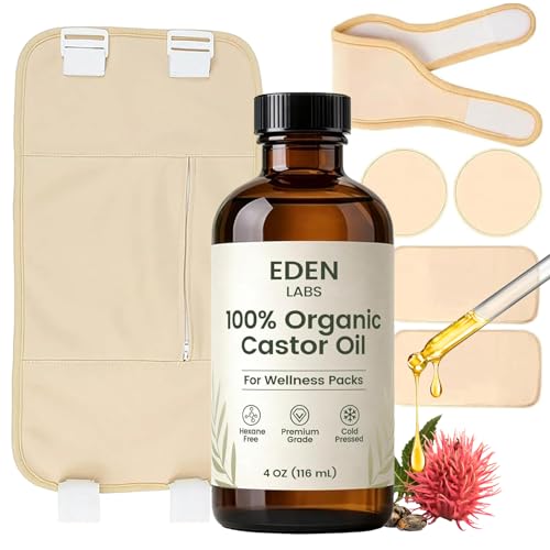 Eden Labs Castor Oil Pack Organic Cotton Castor Oil Detox Pack Wrap Bundle for Gut Cleansing Digestion Aid Muscle Relaxation & Detox Reusable & Comfortable