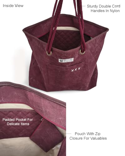 Image of The House of tara Cotton Oversized Canvas Tote Bag with Zip Pouch | YKK Zipper Closure | Padded Pocket for Tablet & Sunglasses /Phone | Bottle Holder | Strong Nylon Handles | Women