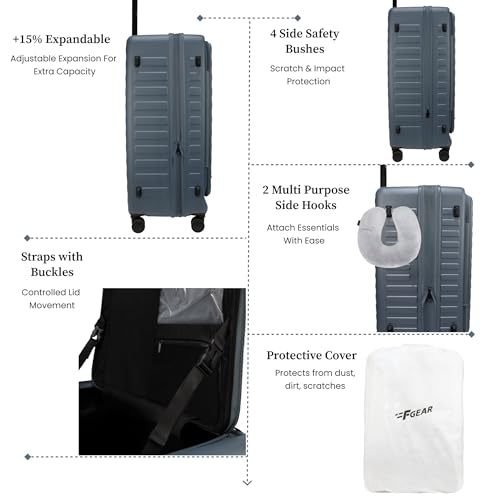 Image of F Gear Sedona Medium 65cm German Polycarbonate Hard Luggage|8 Japanese Hinomoto Silent Wheels |Expandable Check-in Front Opening Suitcase for Travel| Anti-Theft Zipper, TSA 007 Lock (Stone Blue)