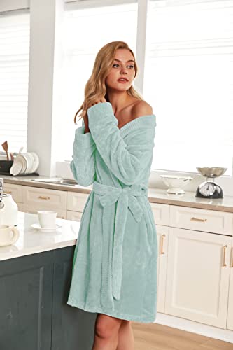 Ekouaer Kimono Robe Bath Robes For Women Plush Bathrobe Short Warm Sleepwear With Pockets Mint X-Large #TOP1