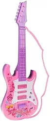Guitarra Infantil com Luzes e Sons, 52cm, Cores Variadas Azul Rosa Vermelho, Brinquedo Musical para Crianças, Modelo Rock (Rosa)