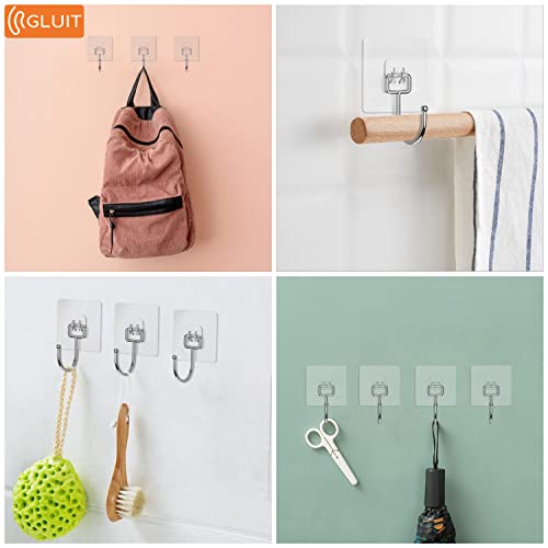 Gluit Adhesive Hooks Medium 12 Pack And Large 6 Pack For Hanging Heavy Duty Wall Hooks 22 Lbs Self Adhesive Towel Hook Waterproof Transparent Hooks For Keys Bathroom Shower Outdoor Kitchen #TOP3