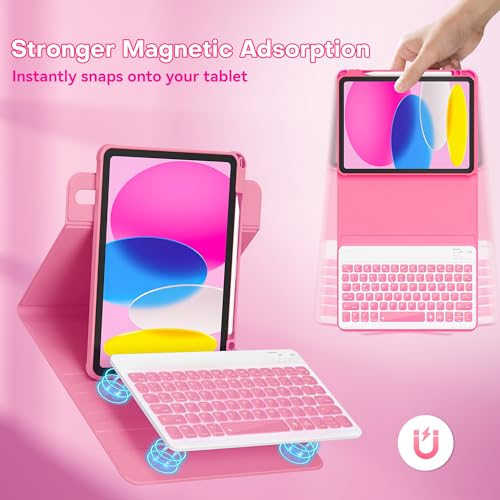 Image of YBING for iPad A16 Case with Keyboard /11th Gen (2025) & iPad 10th Gen 10.9 inch (2022), 7-Color Backlit Detachable Keypad, 360 Rotating Magnetic Cover with Pencil Holder (Watermelon Red)