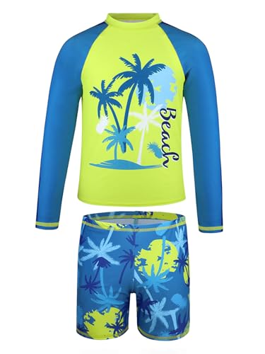 Kids Boys 2-Piece Hot Spring Beach Swimsuit Tropical Print Bathing Suit Sun Protection Tankini Swimwear