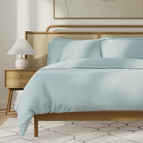Image of QuickZip Duvet Cover with Zipper Closure - Ultra Soft Long-Staple 100% Cotton, Oeko-Tex Certified, Durable Interior Corner Ties, Corner Clips (King /Cal King (1 Piece), Dusty Blue (Sateen))