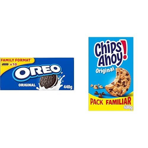 Oreo Galletas de Chocolate Rellenas de Crema Sabor Vainilla, La Galleta Original, Paquete de 440 g + Chips Ahoy Original Galletas con Pepitas de Chocolate, Pack Familiar 400g