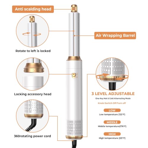 Image of 5 in 1 Blow Dryer Brush Set, Hot Air Styler Air Curling Wrap Air Curler Low Heat Hair Care, Round Brush Blow Dryer Hair Styling Tools Gift for Dry,Volumize,Straight,Curl, 110-120V