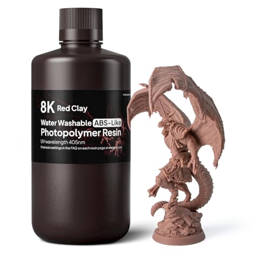 Image of ELEGOO 8K Water Washable ABS-Like Resin, 3D Printer Resin with High Toughness, Low Viscosity and High Precision, 405nm Rapid UV-Curing Photopolymer Resin, Red Clay 1kg
