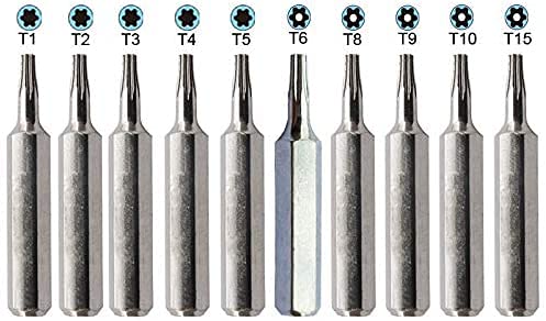 Tachi 10pcs CR-V Micro Bit Set T1 T2 T3 T4 T5 T6 T8 T9 T10 T15 torx screwdriver bits set(T6-T15 Security torx) Hex 4mm System 4 Compatible for cell Mobile phone,GPS, PC computer macbook repair (10PX)