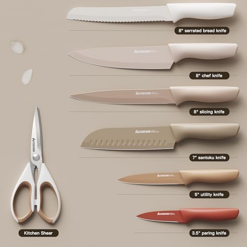 Astercook Knife Set, 13 Pieces Kitchen Knives Set with Healthy Anti-Rust Coating, Dishwasher Safe, Stainless Steel Chef Knife Sets with 6 Blade Guards, Perfect Holiday Gifts for Kitchen - Image 6