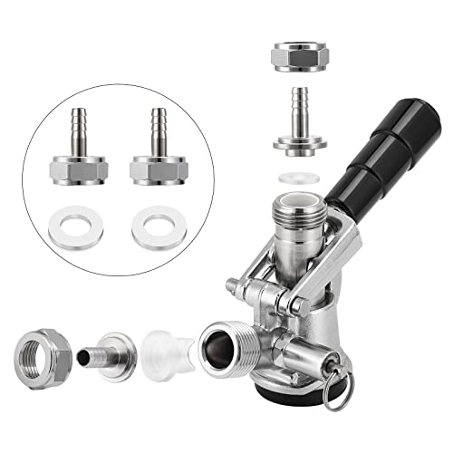 Mrbrew Keg Coupler Barb Connector, Homebrew Kegerator Sankey Couplers O.d 1/4'' Chrome-Plated Brass Liquid Beer Line Tailpiece Nipple Fitting With Sealing Gasket Washer And G 5/8 Thread Hex Nut #TOP3