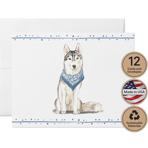 Image of Twigs Paper Siberian Husky Thank You Cards, 12 Blank Dog Stationery Cards