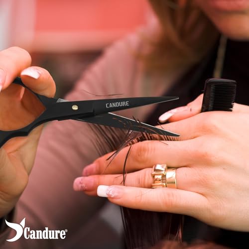 Candure Friseurschere met Kam & Leren Etui 6.5' – Haarschneideschere voor Professionele Kappers, Barbiers & Persoonlijk Gebruik voor Volwassenen en Kinderen (Zwart)