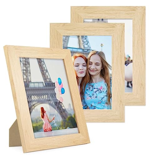 PHOTOLINI Bilderrahmen 10x15 cm MDF-Holz Natur, breite Rahmen, 3er Set,...