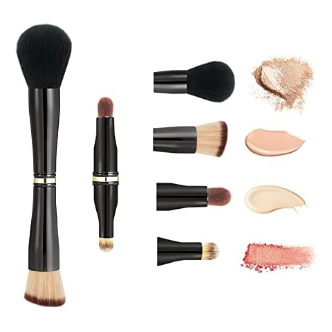 AOOWU Professional Makeup Brush Set, 4 in 1 Double Ended Makeup Brush for Women and Girls, Portable Travel Detachable Makeup Brushes, Multifunctional Makeup Brush Foundation Powder Concealing Brush Cover