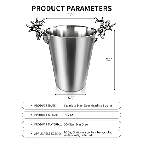 Ice Bucket Ice Buckets For Parties, Deer Head Stainless Steel Ice Pails, High-End Decoration, Great For Home Bar, Chilling Beer Champagne And Wine, Christmas 4-1/2-Quart/5L, Silver… #TOP5