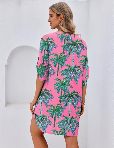 Image of Ekouaer Bathing Suit Cover Up for Women V Neck Button Down Swimsuit Coverup Beach Dress Shirt S-3XL