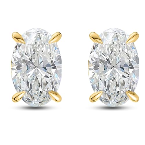 Faux Diamond Stud Earrings For Women 10mm Oval Cut 14k Gold Plated Sterling Silver 5ct Cubic Zirconia Earring Studs for Her by Ginger Lyne Pierced Jewelry For Her