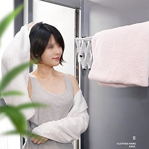 Wall Mounted Space-Saver Clothes Household Easy Storage Drying Rack Folding 4 Drying Rods Washing Cloth Line Airer Bathroom Towel Rail Bar Hooks Retractable Clothes Dry Racks (Size Selfless dedication - Image 6