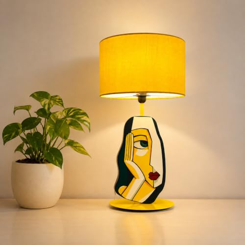 Image of THE GRANDEUR Abstract Face Artistic Table Lamp with Fabric Shade, 41 cm