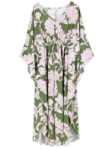 Image of Moss Rose Kaftan Dresses for Women V Neck Summer Swimsuit Cover up Caftan Maxi Beach Dresses