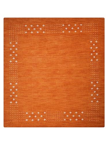Tapete cuadrado naranja 8'x8' hecho a mano de lana miniatura 3