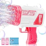 Pink Bubble Machine Gun for Kids, Outdoor Indoor Summer Automatic Toys Birthday Gifts for 1 2 3 4 5 6 7 8 + Years Old Toddlers Girls Boys Wedding Party Include Bubble Solution