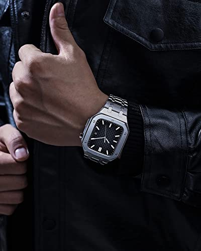 Bracelet luxe en acier pour Apple Watch 45mm boîtier premium argenté
