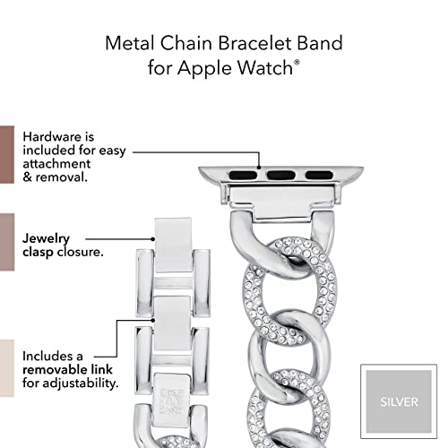 Anne Klein Braccialetto Alla Moda Per Apple Watch, Sicuro, Regolabile, Cinturino Di Ricambio Per Apple Watch, Si Adatta Alla Maggior Parte Dei Polsi, Argento Con Cristalli, 42Mm (Series 1-3), 44/45/46 - 4