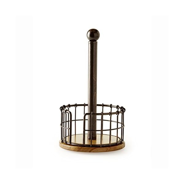 Pfaltzgraff Anvil Wire And Acacia Wood Paper Towel Holder, 13.25-Inch, Antique Black