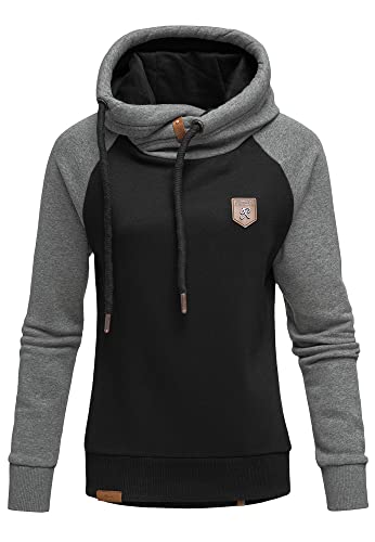 REPUBLIX Damen Kapuzenpullover Sweatjacke Pullover Hoodie Sweatshirt RD-003 Schwarz/Anthrazit XL