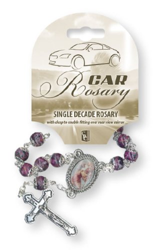 Loving Jesus Car Rosary St Cristopher Junction Protection Motorists Travellers Drivers Pink Marble Effect