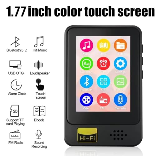 Image of Cason 32GB Mini MP3 Music Player with Bluetooth,Touch Screen, Video Playback - Pocket-Sized MP3 Player for Voice Recording,Fm Radio & Music on The Go-Expanded Up to 128GB (Black)