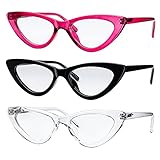 Yogo Vision 3 Pack Blue Light Blocking Glasses Retro Cateye Eyeglasses for Women Light Spring Hinge Plastic Frame