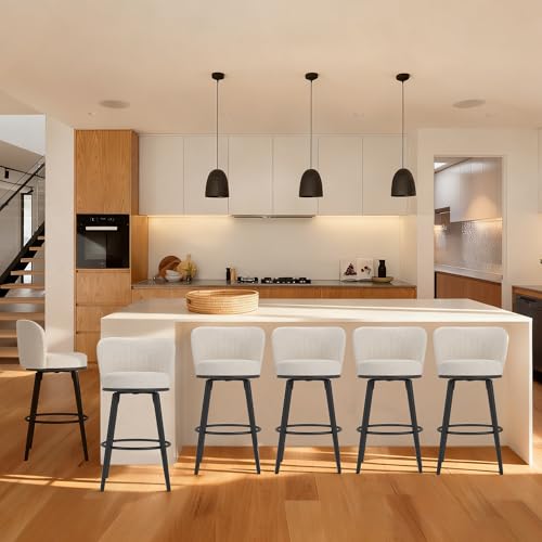 Image of Swivel Bar Stools, 28 inch Seat Height Bar Stools Set of 6, Modern Design, Upholstered Barstools with Back and Footrest, Metal Legs, Suitable for Kitchen Island, Counter, Dining Room