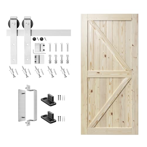 Image of SMARTSTANDARD 40in x 84in Sliding Barn Door with Brushed Nickel Hardware