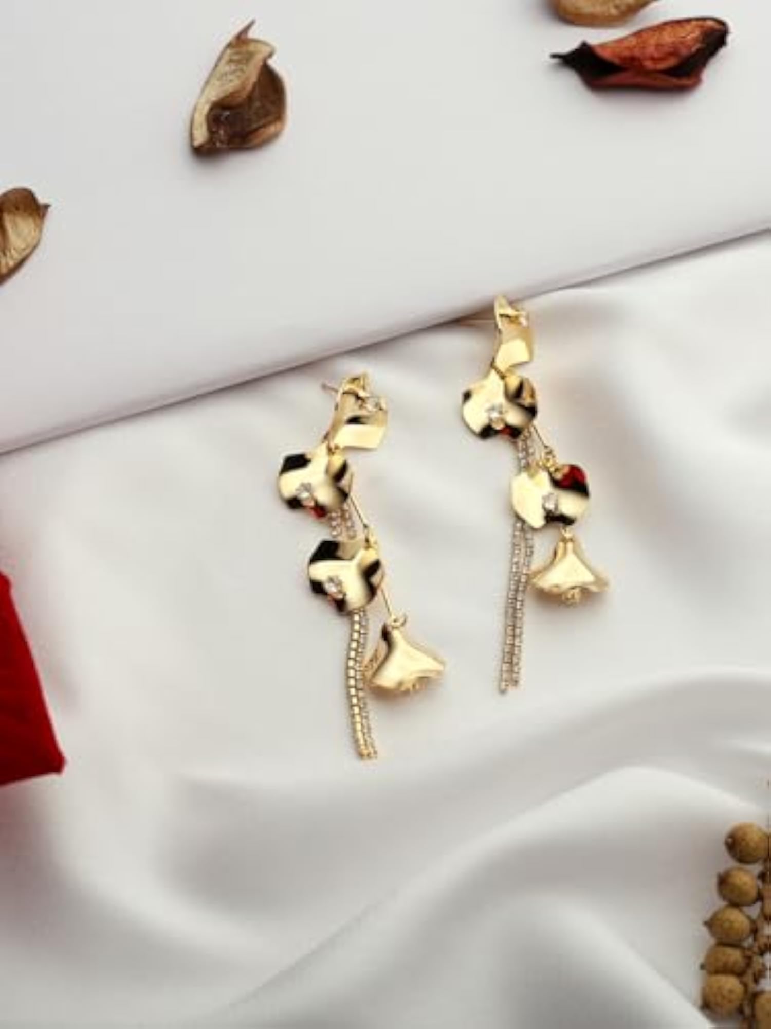 Women's Gold Plated Anti-Tarnish Long Earrings, Oxidised Design