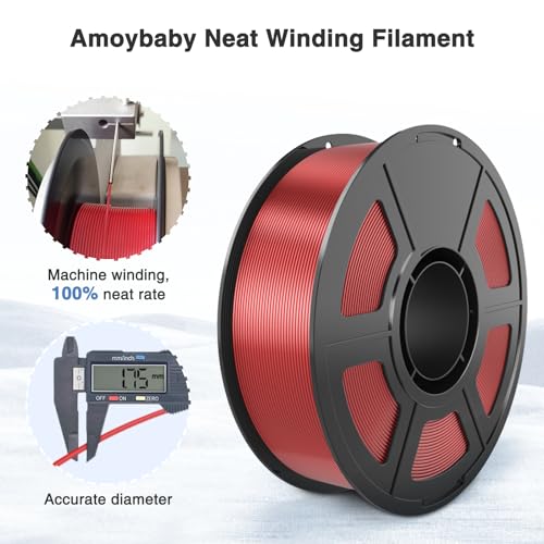 Image of Silk Red PLA Filament 1.75mm 1kg(2.2lbs), Amoybaby High Speed 3D Printer Filament PLA for Fast Printing, Low Warp & Clog-Free, Accuracy + /- 0.03mm, Compatible with Bambu, Elegoo & FDM Printers