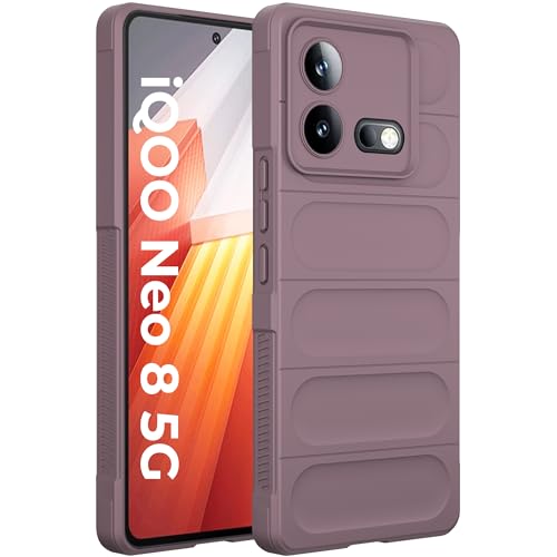 Image of A rtistque Liquid Silicone Stripes Back Cover Case for iQOO Neo 8 5G | with Camera Protection | with Inner Fabric | Anti Slip Grip | AirBag Case - Purple