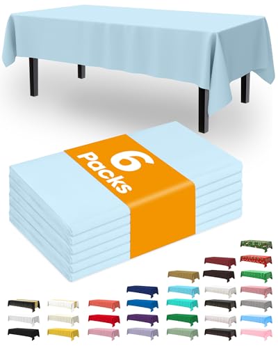 Image of Pureegg Plastic Table Cloth Disposable 6 Pack, 54 x 108 Inch, Light Blue | Easter Party, Wedding, Picnic, Waterproof, Light Blue, Tablecloth