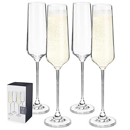 Viski Crystal Champagne Flutes - European Crafted Champagne Glasses Set Of 4-6Oz Stemmed Sparkling Wine Glasses For Wedding Or Anniversary And Special Occasions Gift Ideas #TOP28