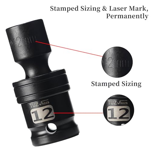Image of 1 /2 inch Universal Joint Socket.1 /2-Inch Drive Shallow Impact Universal Joint Swivel Socket.Chrome Molybdenum Steel.6 Point, Metric 12mm