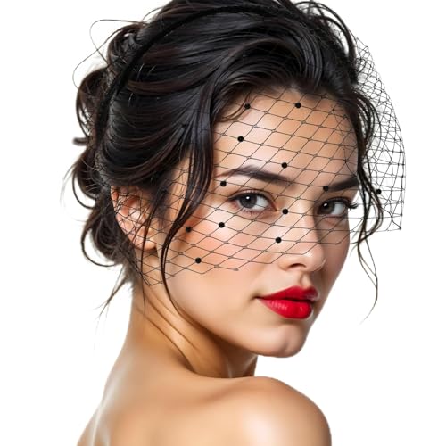 Tyqour Black Mesh Veil Headband 1920s Fascinator Headpiece for Women - Bridal Wedding Tea Party Accessories