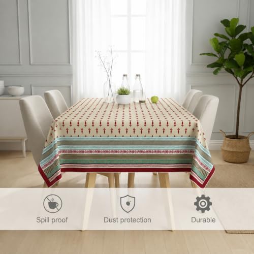 Image of STITCHNEST Cotton Slub Table Cover for 6 Seater Dining Table|54 x 78 Inches, Digitally Printed|Durable, Washable & Fade-Resistant Fabric