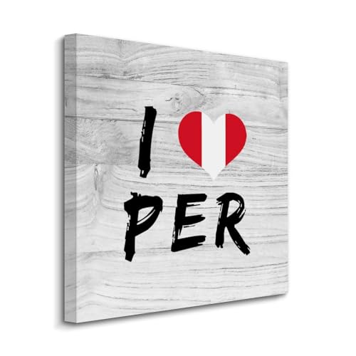 Cuadro decorativo I Love Peru sobre lienzo de 20 x 20 pulgadas para baño y hogar