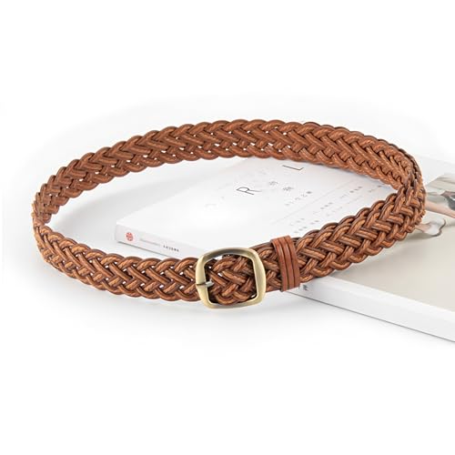 Skinny 3CM Wide Braided Leather Belt for Women, Hand-Woven Design with Gold Buckle2