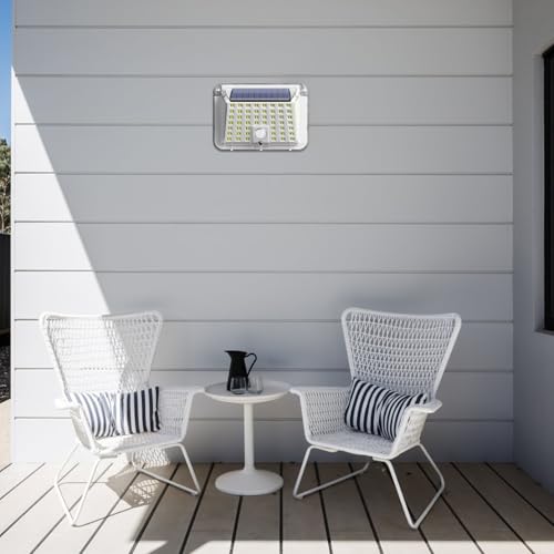 Lámpara solar de pared con sensor de movimiento y foco transparente de 90 LED para exterior 5