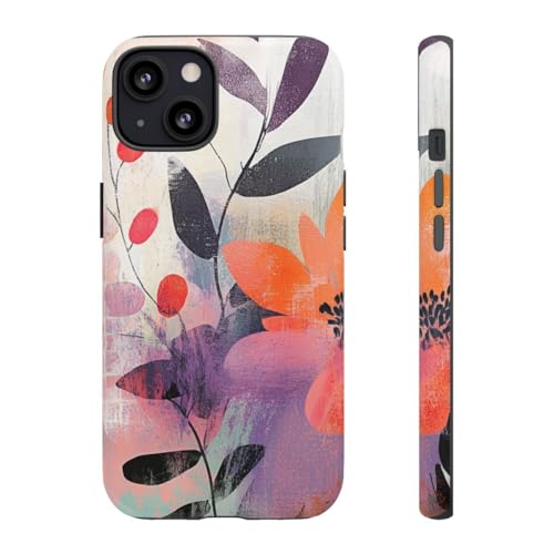Coque rigide mate iPhone 13 au motif floral abstrait orange chic