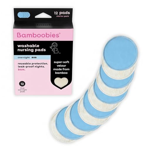 Image of Bamboobies Overnight Nursing Pads, Ultra-Soft Velour, Reusable and Washable for Nightly Use, Leak-Proof Pads for Breastfeeding, 12 Pads