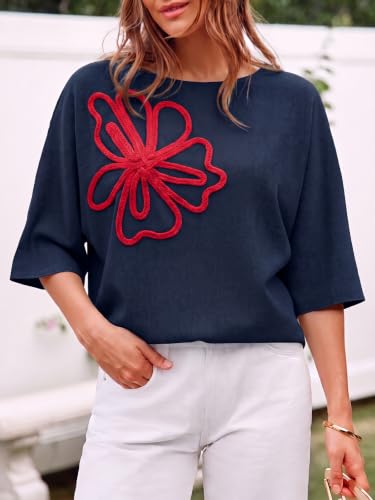 Image of Cicy Bell Womens Oversized Short Sleeve Sweaters Tops Knit Fall Pullovers